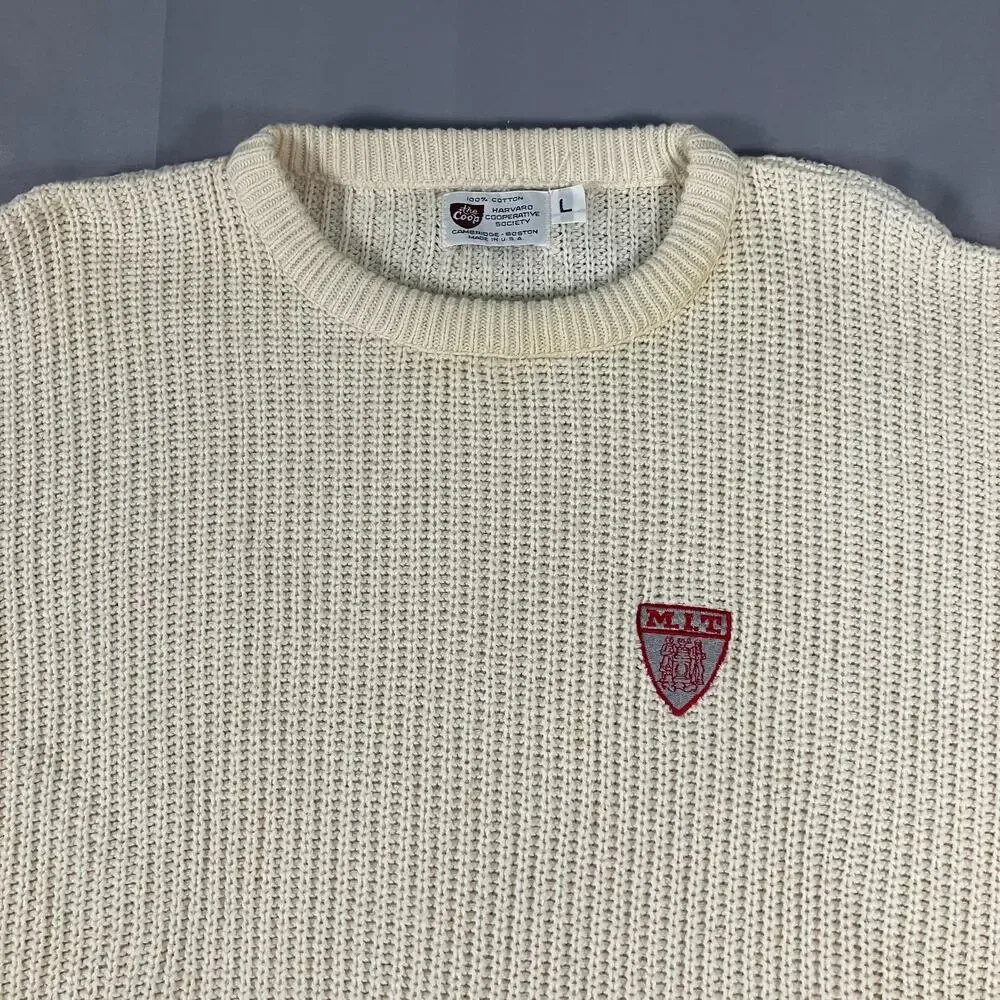 Harvard The Coop Sweater Men’s Large Cream Cotton‎ Crewneck Made in USA College